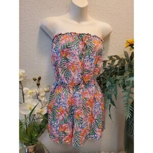 Divided By H&M Womens Romper Playsuit White Floral Sleeveless Pockets sz S/8